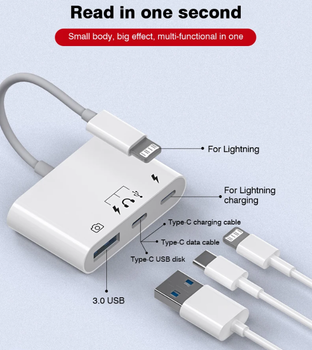 OTG переходник адаптер iOS iPhone iPad c USB флешка SSD Диск микрофон Lightning Type-C айфон Белый