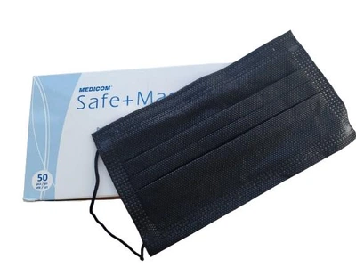 Медичні маски Medicom Mask® Economy сертифіковані тришарові 50 шт Чорні