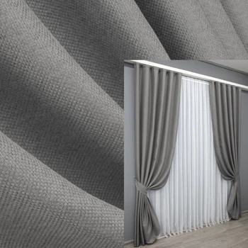 Комплект готових штор VR-Textil Льон-блекаут № 1797ш Сірий 100х270см 2 шт (31-830)