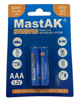 Аккумулятори MastAK AAA HR03 1,2V 750mAh HYDRID PRO R2U Ni-Mh (2шт)