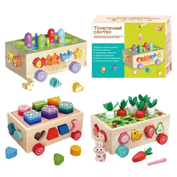 Деревянная развивающая игрушка Каталка сортер 3 в 1 Wtoys, 22995