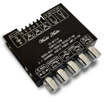 Аудио усилитель 2.1, 12-24В, 2x50Вт + 100Вт, Bluetooth 5.1, AUX, USB флешка, USB звуковая, ZK-MT21S