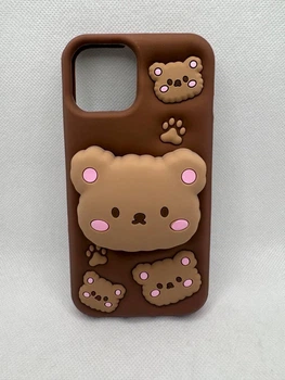 Дитячий гумовий чохол Bear для Apple iPhone 11 з підставкою тримачем Коричневий