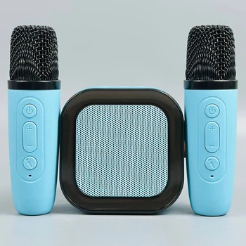Беспроводная караоке колонка с 2-мя микрофонами и RGB Sing-e ZQS K12 Mini AUX, TF, USB, FM Голубой 57228
