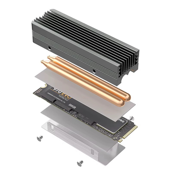 Радіатор охолодження SSD M.2 NVMe 2280 з 2 мідними трубками (CL-SSD V3), 21 мм, алюмінієвий + мідь, охолодження ссд