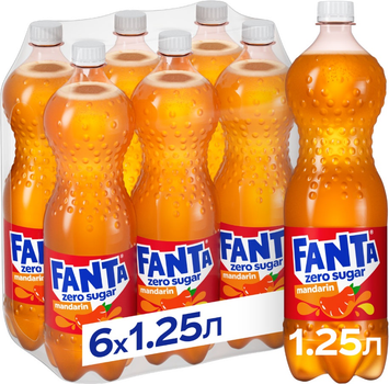 Упаковка напитка безалкогольного сильногазированного Fanta Zero sugar Fanta Mandarin 1.25 л х 6 шт (5449000323781)