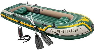 Лодка надувная Intex 68351 Seahawk 4 Set четырехместный из винила 351х145 см с веслами и ручным насосом 3-х камерный Зеленый (33-9-68351)