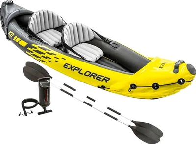 Байдарка каяк надувная Intex Explorer K2 двухместная из винила 312х91 см с веслами и ручным насосом Желтая (33-9-68307)