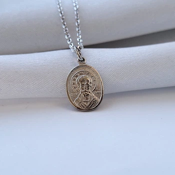 Срібна овальна ладанка ікона Св. Миколай Чудотворець срібло 925 проби Родоване п2/007 1.20г