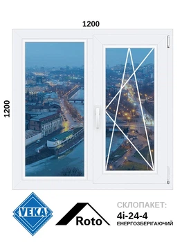 1200*1200, окно металлопластиковое, Veka WHS60 / Roto / 4i-24-4, VEKA