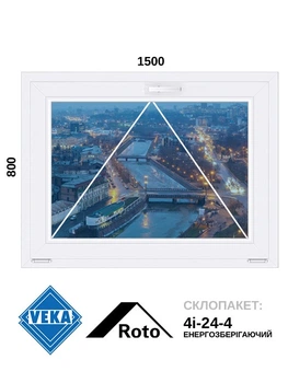 1500*800, окно металлопластиковое фрамуга (откидное), Veka WHS60 / Roto / 4i-24-4, VEKA