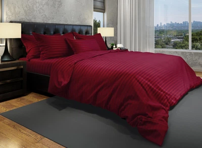 Комплект Dreams At Home постельного белья Страйп-сатин Евро stripesatin_cherryПростирадло на Резинці 180*200*20 та Підковдра на Блискавці на Ширину Підковдра