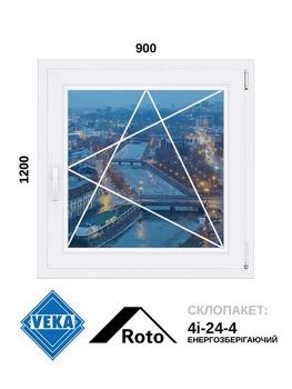 900*1200, окно металлопластиковое, Veka WHS72 / Roto / 4i-24-4, правое открывание, VEKA