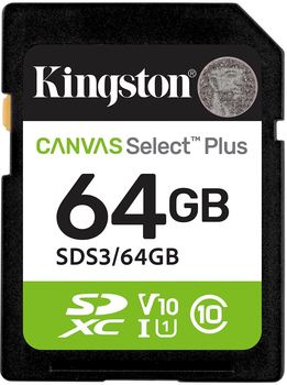 Kingston SDXC 64GB Canvas Select Plus Class 10 UHS-I U1 V10 (SDS3/64GB)