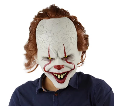 Маска Пеннивайза RESTEQ из фильма Стивена Кинга — латексная маска ужасного клоуна Pennywise с волосами