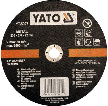 Диск для різання металу YATO 230 x 2 мм YT-5927 (5906083959271)