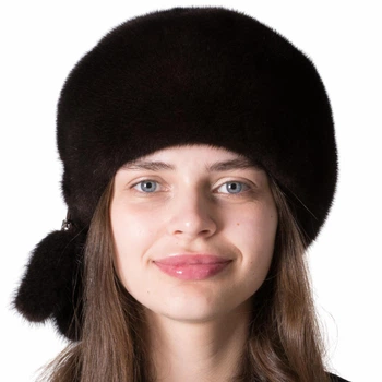 Женская меховая шапка из норки Меховой Стиль Кубанка мягкая 54-60 Темно-коричневый (034/C)