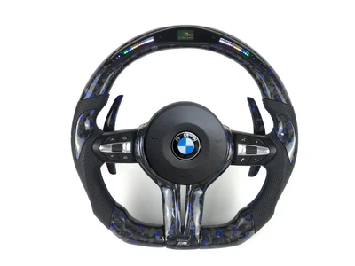 Кермо з кованого карбону синій BMW M + Led екран F-Series F15 F16 F20 F21 F25 F26 F30 F31 F32 F34 F35 F36