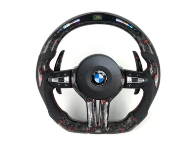 Руль из кованого карбону червоний BMW M + Led екран F-Series F15 F16 F20 F21 F25 F26 F30 F31 F32 F34 F35 F36