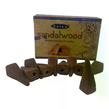 Конусные благовония Satya Sandalwood Back Flow, сандал, 10 шт, обратная тяга 34994