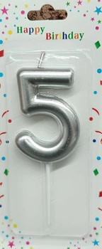 Свічка для торта Цифра 5 срібляста 5 см (10635)