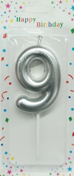 Свечка для торта Цифра 9 серебристая 5 см (10639)