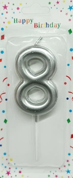 Свічка для торта Цифра 8 срібляста 5 см (10638)