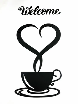 Декор на стіну з металу, вивіска Чашка кави + Welcome