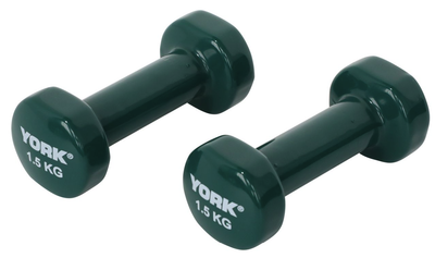 Гантели для фитнеса виниловые круглые York Fitness 2х1,5кг зеленый
