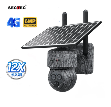 Уличная поворотная IP камера Sectec ST-557-6M-12X-4G-EU зум с сим-картой и солнечной панелью камуфляж
