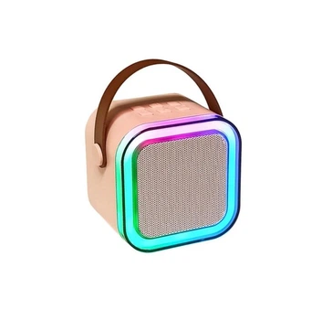 Портативна Bluetooth колонка з мікрофонами для караоке, підсвіткою та радіо, 2000 мА·г, Bluetooth 5.1, Type-C рожева