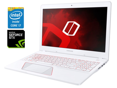 Игровой ноутбук Samsung Odyssey NP800G5H-X02US White / 15.6" (1920x1080) IPS / Intel Core i7-7700HQ (4 (8) ядра по 2.8 - 3.8 GHz) / 8 GB DDR4 / 256 GB SSD NVMe / nVidia GeForce GTX 1050, 4 GB GDDR5, 128-bit / WebCam б/у