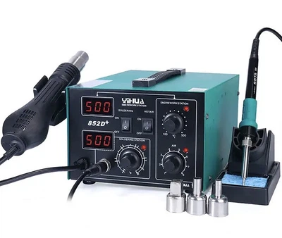Паяльная станция 2в1 YIHUA 852D+ (паяльник + фен (бесщёточный-турбинный)), 2 дисплея