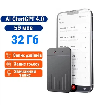 Цифровой диктофон A3-01 с AI-транскрипцией Chat GPT 32 Гб / Умная система с искусственным интеллектом для записи, транскрипции и анализа