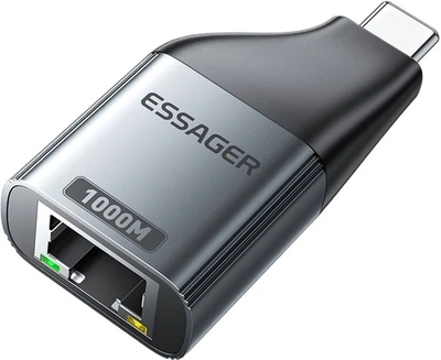 Адаптер Essager Type-C to RJ-45 1000 Mbit сірий для ноутбука і телефона, перехідник Тайп-С на мережевий кабель Ethernet LAN (EZJRJK-MJ0G-P)