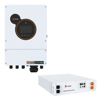 Гибридный инвертор SRNE 5,5 кВт HESP4850S100-H (LiFePO4, 220В, 5,5 кВт, 48 В) + ОДНА аккумуляторная железофосфатная батарея SRNE SR-EOC05B (5.12 кВт·ч, 100Аг, 51.2В)