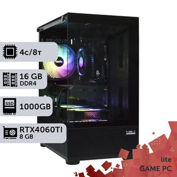 Игровой компьютер GamePC Lite #274 Core i3 14100F / 16 GB / SSD 1TB / GeForce RTX 4060Ti 8GB геймерский системный блок для киберспорта и стриминга