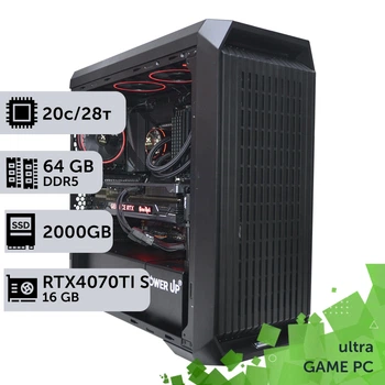 Игровой компьютер GamePC Ultra #352 Core i7 14700K / 64 GB / SSD 2TB / GeForce RTX 4070Ti Super 16GB геймерский системный блок для киберспорта и стриминга