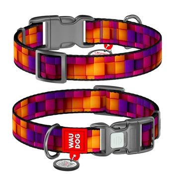 Нашийник WAUDOG Nylon з QR адресником, пластикова пряжка-фастекс "Куби" L (4823089375847)