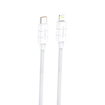 Плетёный кабель Foneng XS02 USB-C→Lightning 2,4 A, 1,2 м — усиленная нейлоновая оплётка, металлические коннекторы, стильный дизайн, для iPhone и iPad, надёжная передача данных и быстрая зарядка Белый