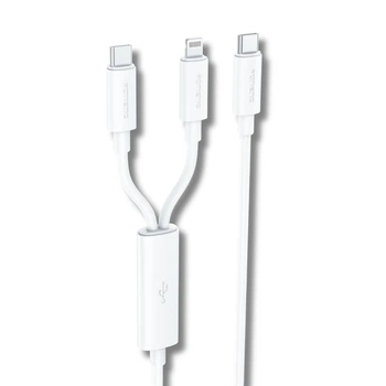 Кабель Foneng XS10 2-в-1 Type-C→Lightning 60 Вт/PD 27 Вт — быстрая зарядка iPhone и MacBook, поддержка OD4.0, светодиодный индикатор, длина 1,2 м, нейлоновая оплётка. Надёжный кабель для питания и передачи данных Белый
