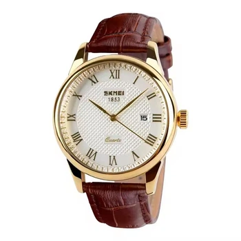 Мужские часы Skmei 9058 коричневые с золотистым корпусом