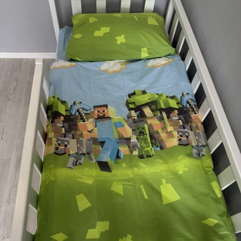 Дитяча постільна білизна полуторна блакитна з зеленим Minecraft Бязь Голд Ananasko 167680