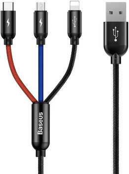 Кабель Baseus Three Primary Colors USB  to USB Type-C + Lightning + microUSB 0.3 м 3.5A Black (CAMLT-ASY01)