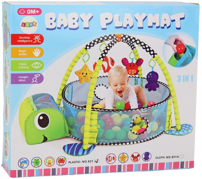 Килимок-лежанка для немовляти Lean Toys 3 в 1 Черепаха з басейном і кульками 17670 (5905991005209)
