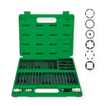 Набор бит 10мм с переход. 1/2", 3/8", держ. бит, ударный переход.TORX,HEX,SPLINE, RIBE, SQ 60 шт, S2 Toptul
