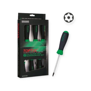 Набор отверток TORX с отверстием 6 шт T10,T15,T20,T25,T30,T40, магнитные Toptul