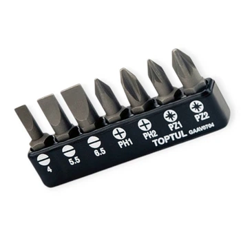 Набор бит 1/4" SL4, 5.5, 6.5, PH1, 2, PZ1, 2 7 шт (планка) Toptul