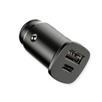 Зарядний пристрій від прикур. Baseus 1USB , 1 USB Type-C PPS 3.0А QC (30W), чорний, Євро