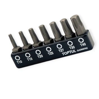 Набор бит 1/4" 6 лучей TORX 7 шт T 10, 15, 20, 25, 27, 30, 40 мм, 25мм (планка) Toptul